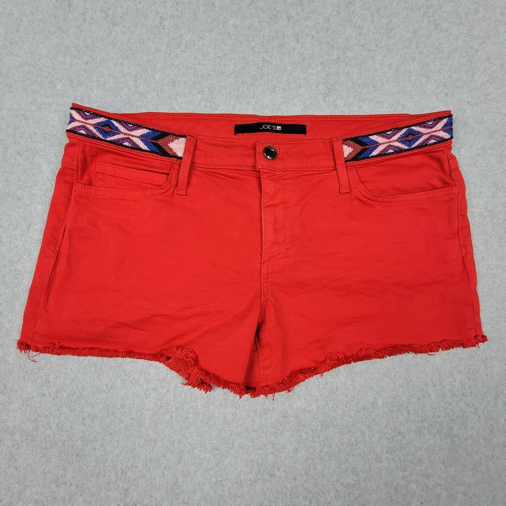 Joe's Jeans Shorts Aztec Embroidery Waist Frayed Cut Off Denim‎  Sz 31 Red